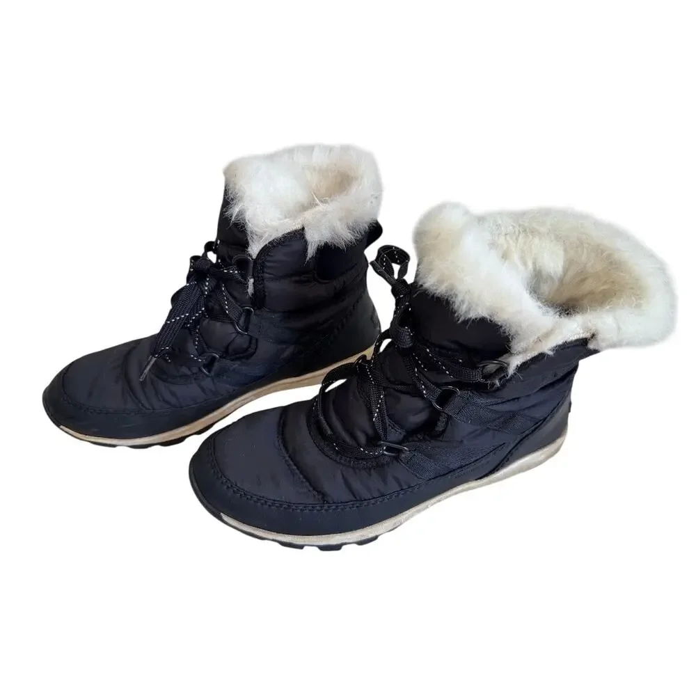 Sorel Whitney Short Lace Black Waterproof Winter Snow Boots NY1907-010 Size 7
